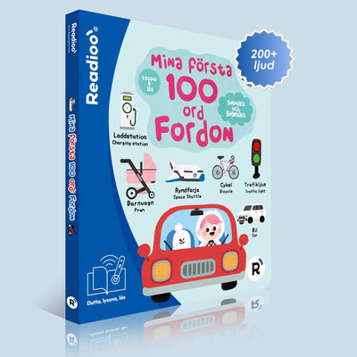 Interaktiv barnbok med ljud för att lära sig vad fordonen heter på svenska och engelska