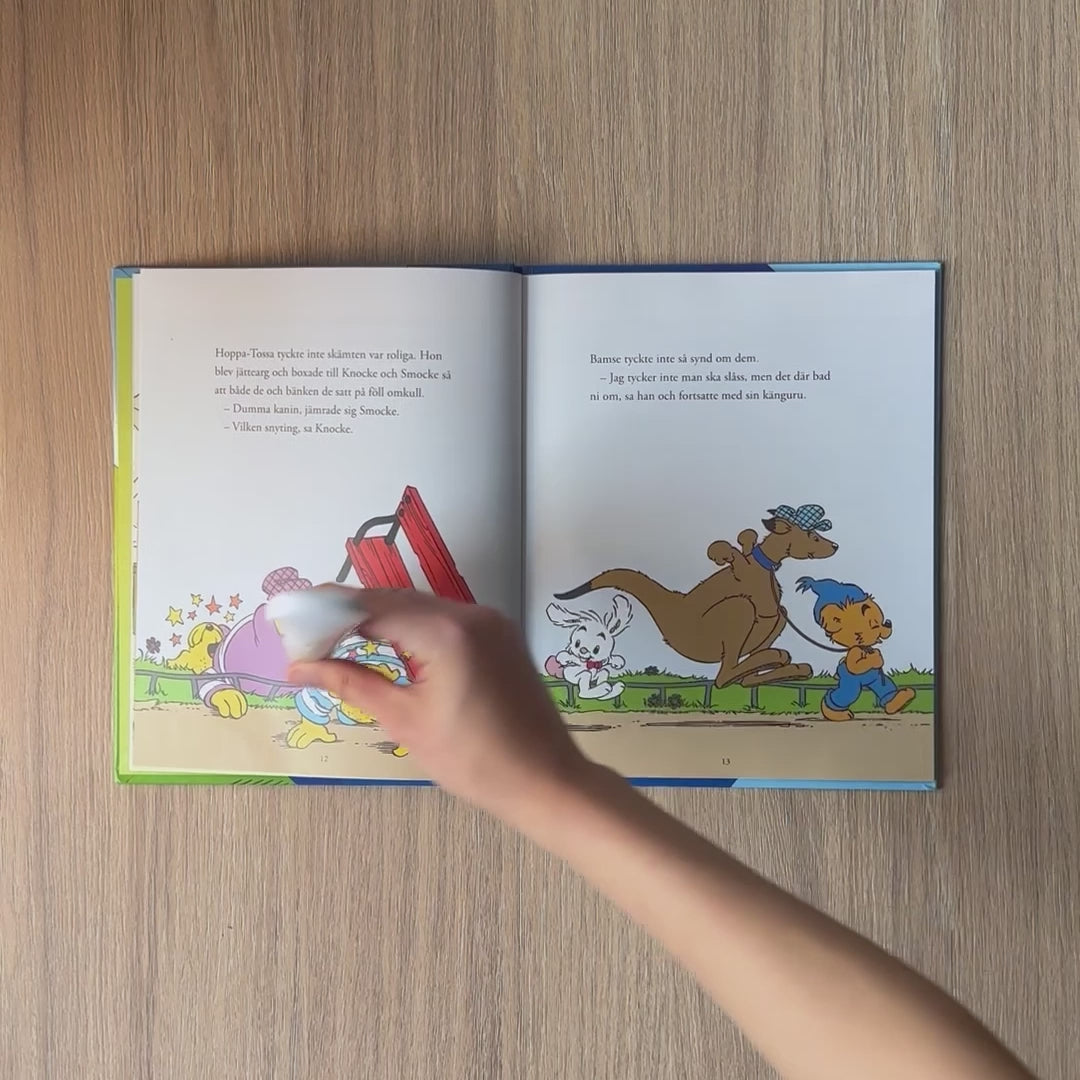 Demofilm visar hur Readioos läspenna aktiverar ljud från Bamse och Hoppa-Tossa