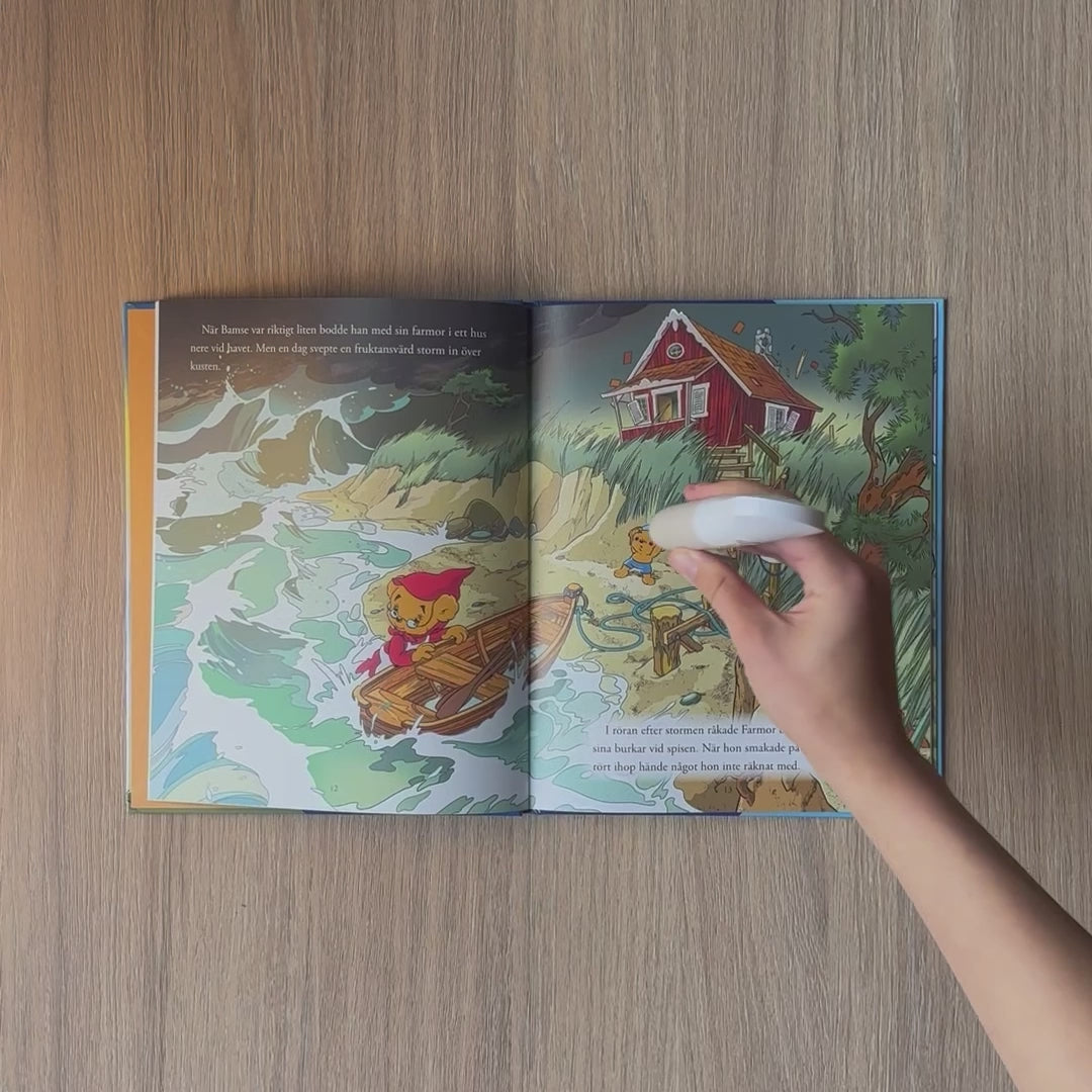 Demofilm visar hur Readioos läspenna aktiverar ljud från boken om när Bamse var liten
